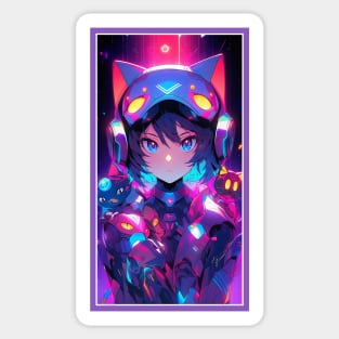 Anime Cute Cat Girl | Quality Anime Girl Artwork | Sci-Fi Manga Girl Anime Art Sticker